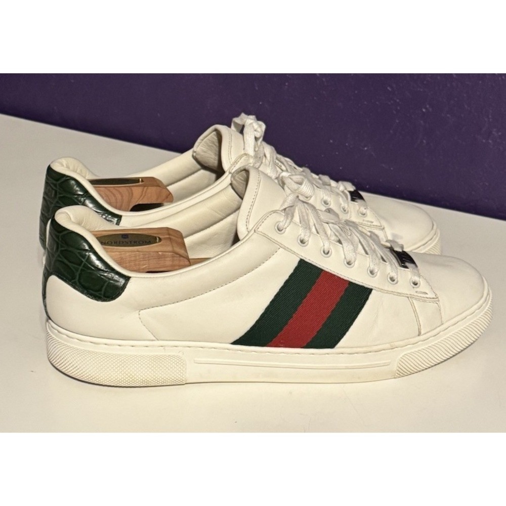 Gucci New Ace White Leather Green Red Web Sneakers Size 8 $830